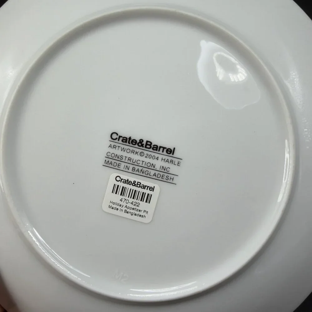 Crate & Barrel‎ Artwork Script Christmas Holiday Dish Plate Set 3 Plates 8.5inch